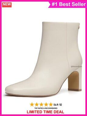 Ankle Boots Square Toe Chunky Heeled Side Zipper Faux Leather Dress Booties
